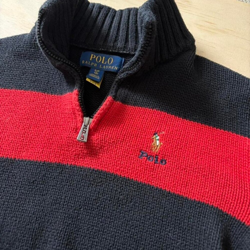 Kids polo Ralph lauren embroidered striped quarter zip pullover sweater